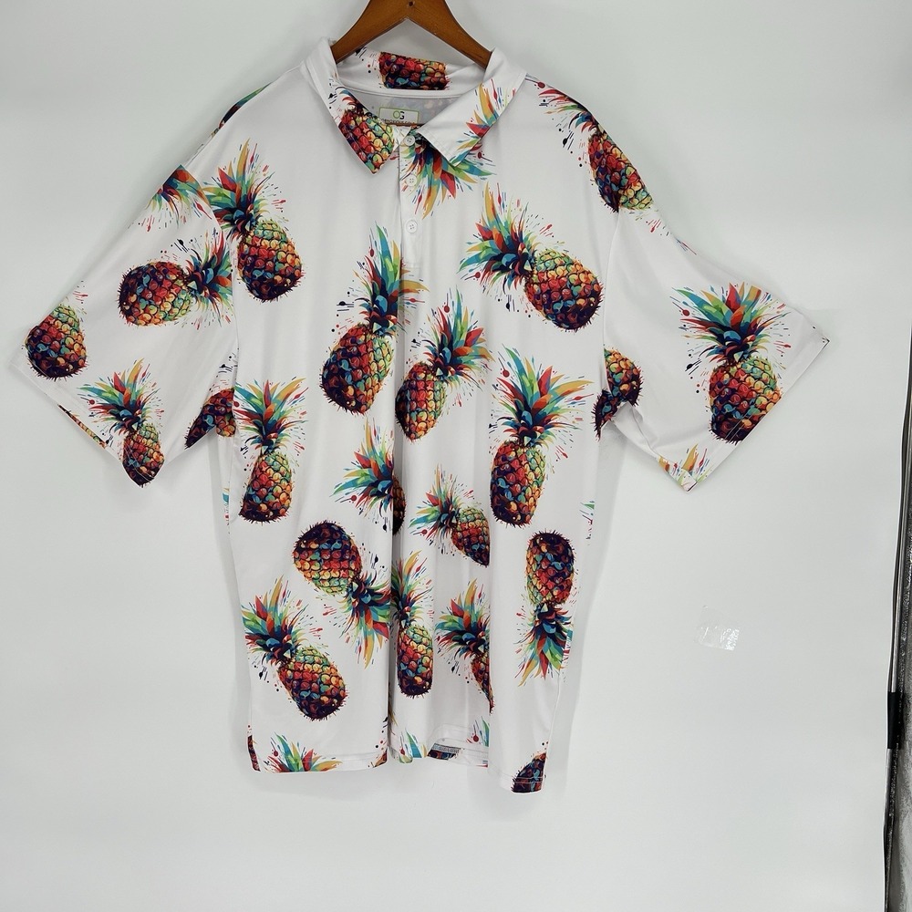 Men's Obnoxious Golf Polo Size 2XL Pineapple Print‎ Colorful